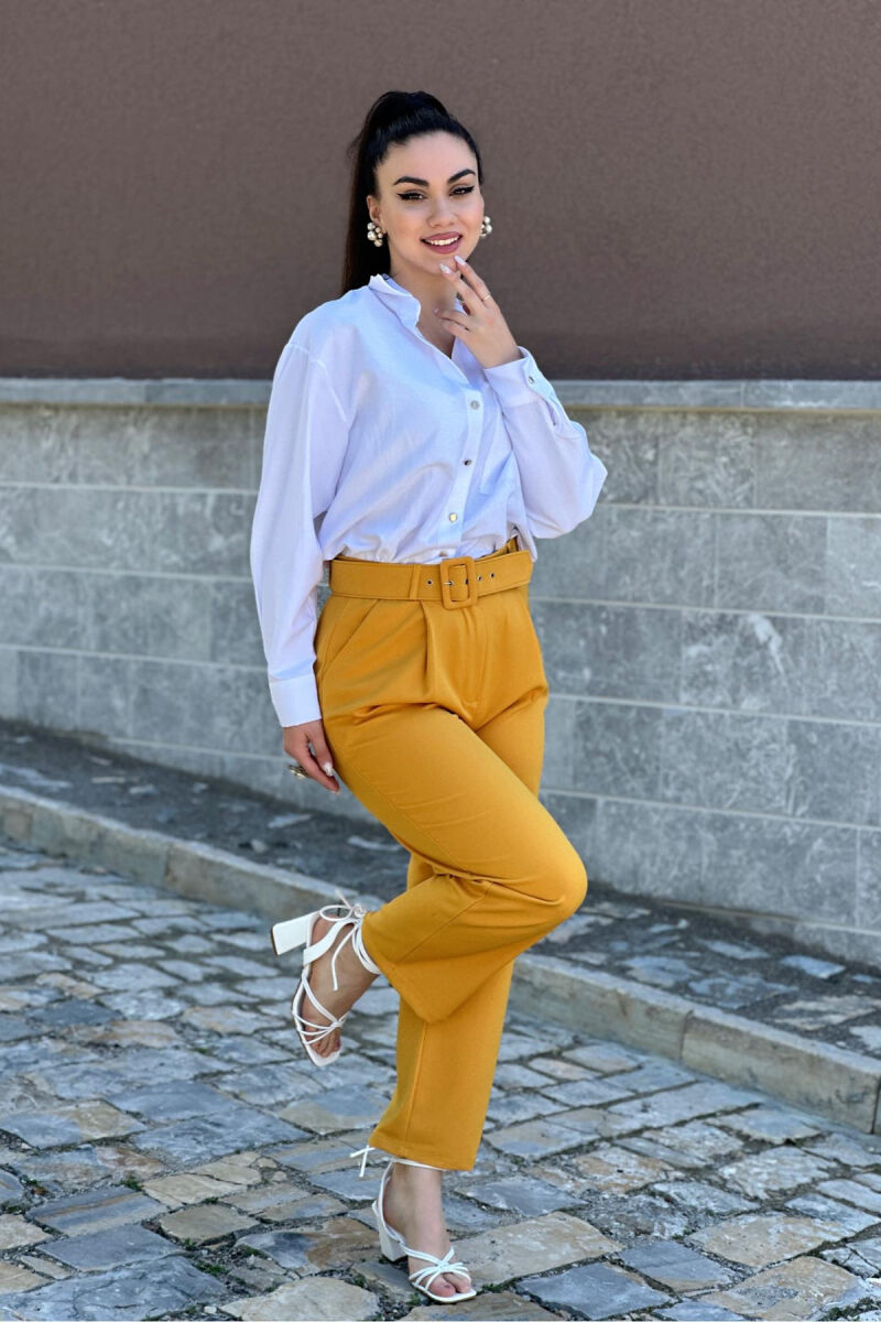 SIMPLE ON COLOR BELT WOMAN TROUSERS MUSTARD/MUSTARDE - 5