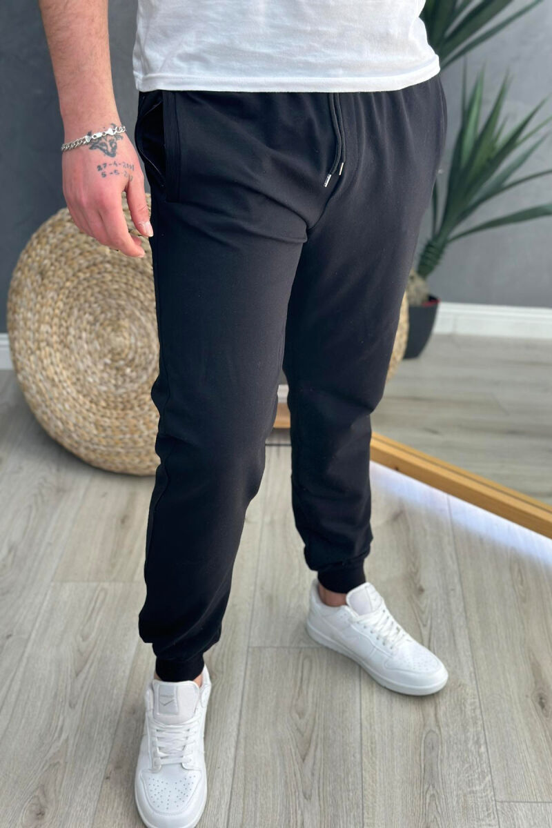 SIMPLE ONE COLOR COTTON MEN SWEATPANTS BLACK/ E ZEZE - 4