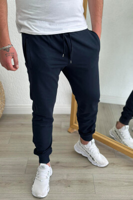 SIMPLE ONE COLOR COTTON MEN SWEATPANTS DARK BLUE/BEE 