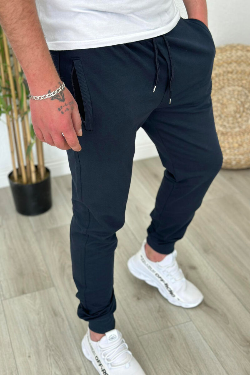 SIMPLE ONE COLOR COTTON MEN SWEATPANTS DARK BLUE/BEE - 2