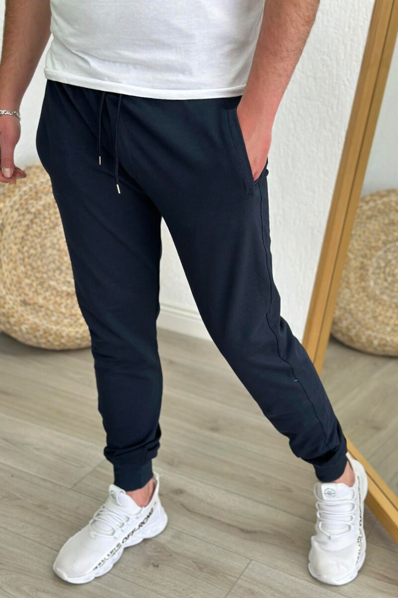 SIMPLE ONE COLOR COTTON MEN SWEATPANTS DARK BLUE/BEE - 4