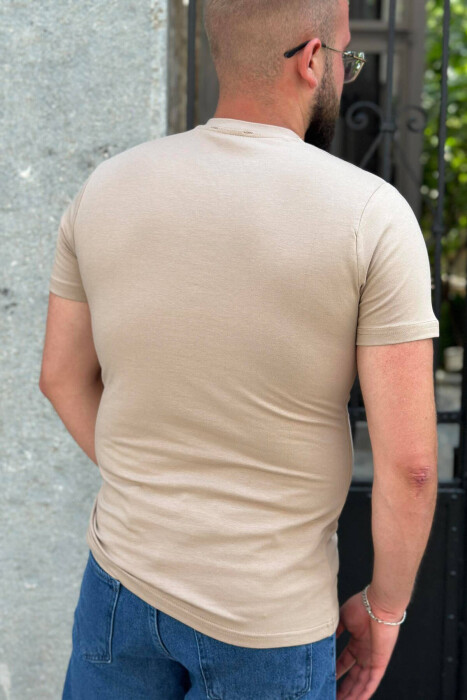 SIMPLE ONE COLOR COTTON MEN T-SHIRT BEIGE/BEZHE - 2