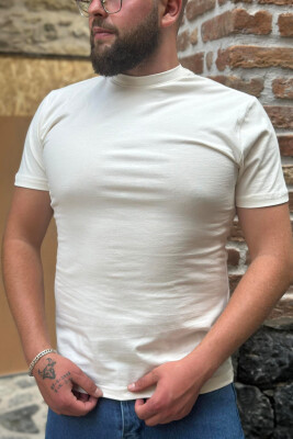 SIMPLE ONE COLOR COTTON MEN T-SHIRT CREAM/KREM 