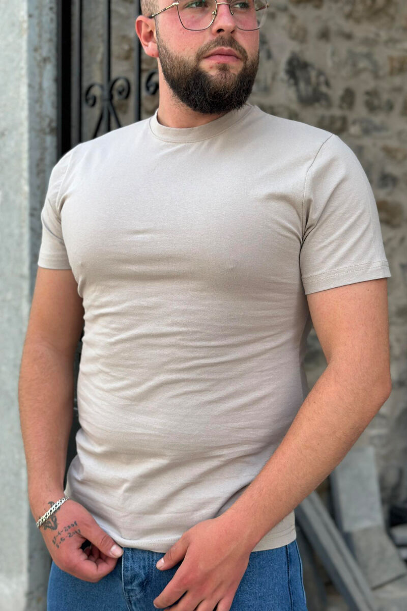 SIMPLE ONE COLOR COTTON MEN T-SHIRT LIGHT BEIGE/BZHZB - 1