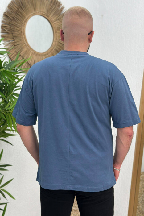 SIMPLE ONE COLOR COTTON MEN T-SHIRT LIGHTBLUE/BZ - 3