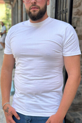 SIMPLE ONE COLOR COTTON MEN T-SHIRT WHITE-E BARDHE 