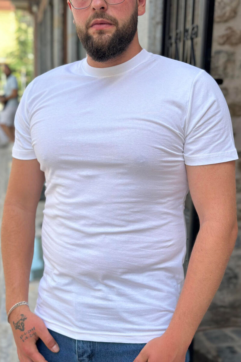 SIMPLE ONE COLOR COTTON MEN T-SHIRT WHITE-E BARDHE - 1