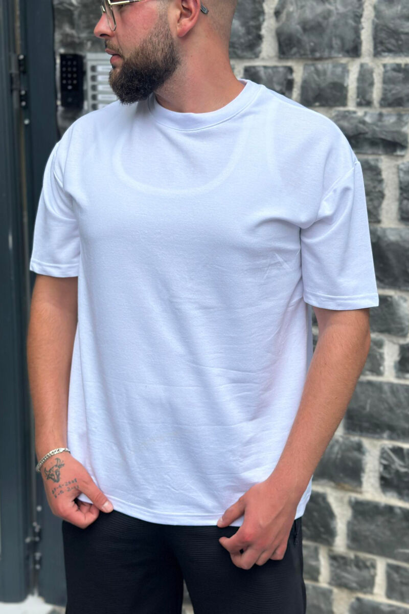 SIMPLE ONE COLOR COTTON MEN T-SHIRT WHITE-E BARDHE - 1