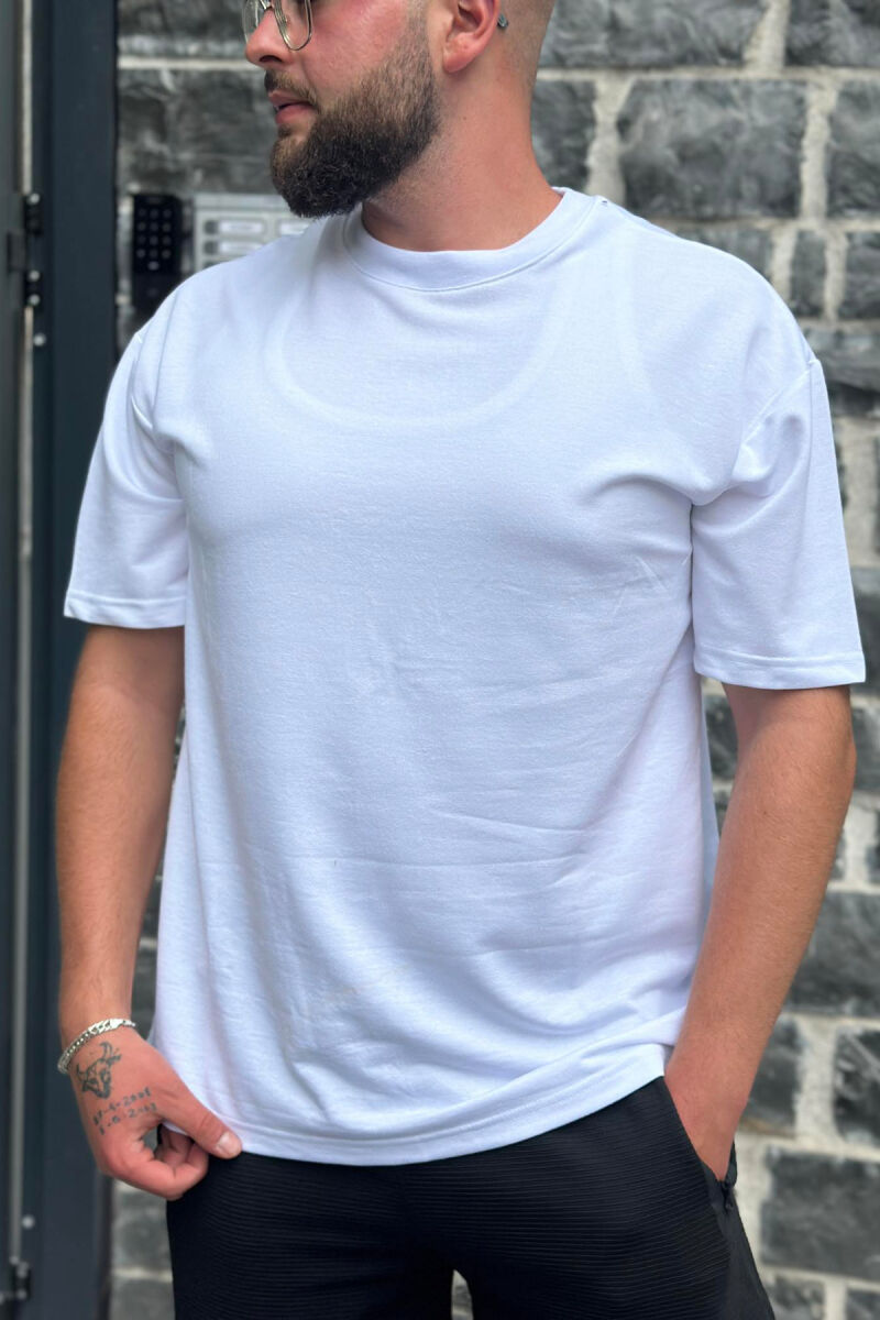 SIMPLE ONE COLOR COTTON MEN T-SHIRT WHITE-E BARDHE - 3