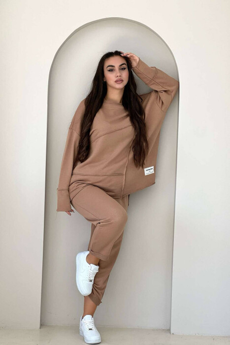 SIMPLE ONE COLOR COTTON WOMAN SET BROWN/KAFE 