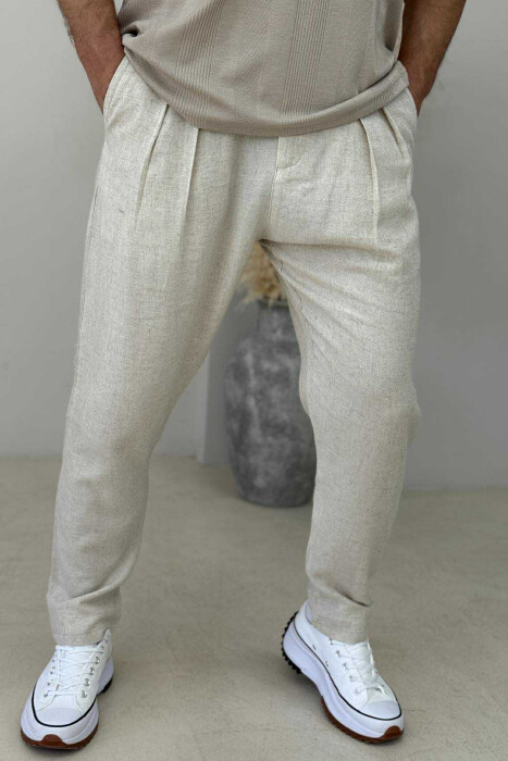 SIMPLE ONE COLOR MEN PANTS CREAM/KREM - 1