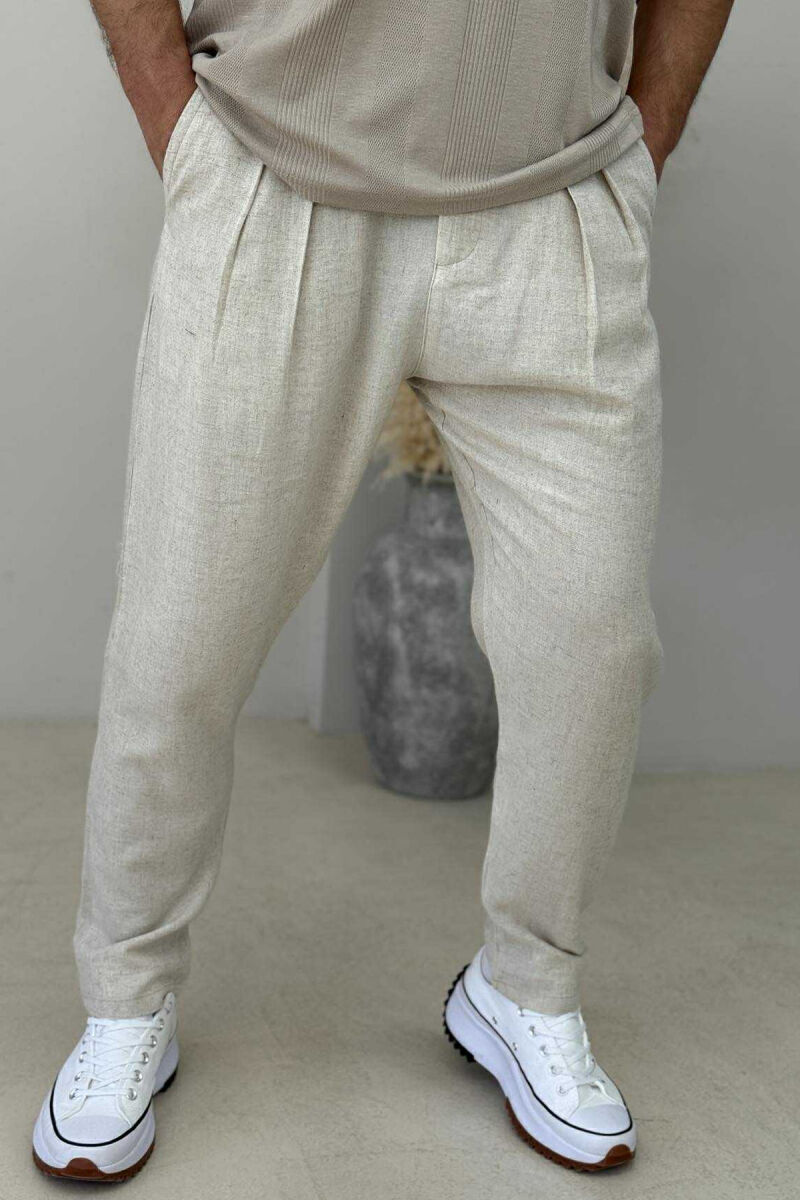 SIMPLE ONE COLOR MEN PANTS CREAM/KREM - 1