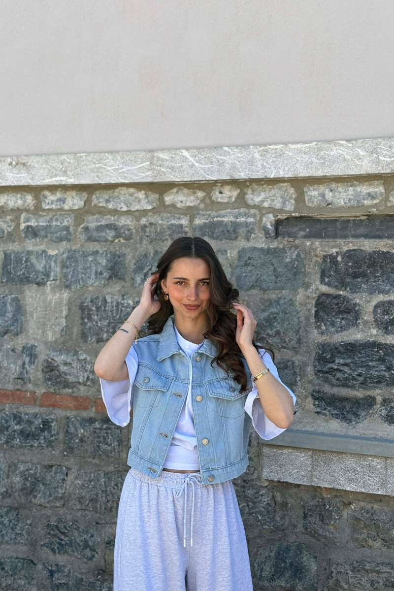 SIMPLE ONE COLOR DENIM WOMAN VEST BABY BLUE/BLU BY - 1