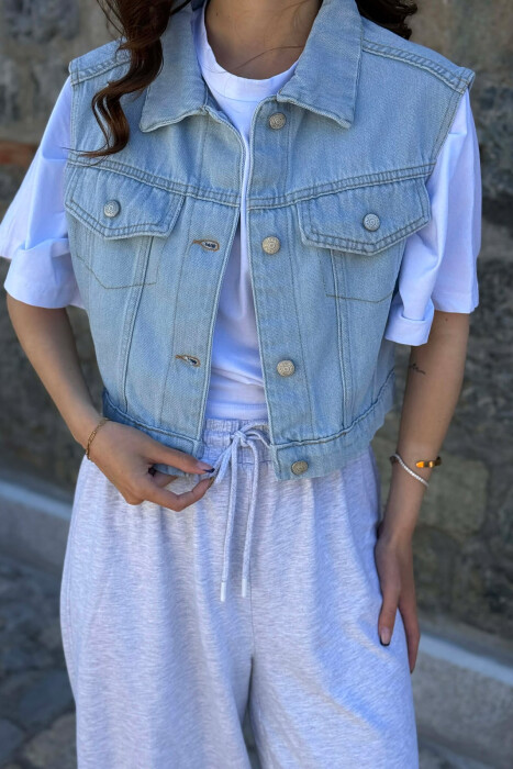 SIMPLE ONE COLOR DENIM WOMAN VEST BABY BLUE/BLU BY - 5