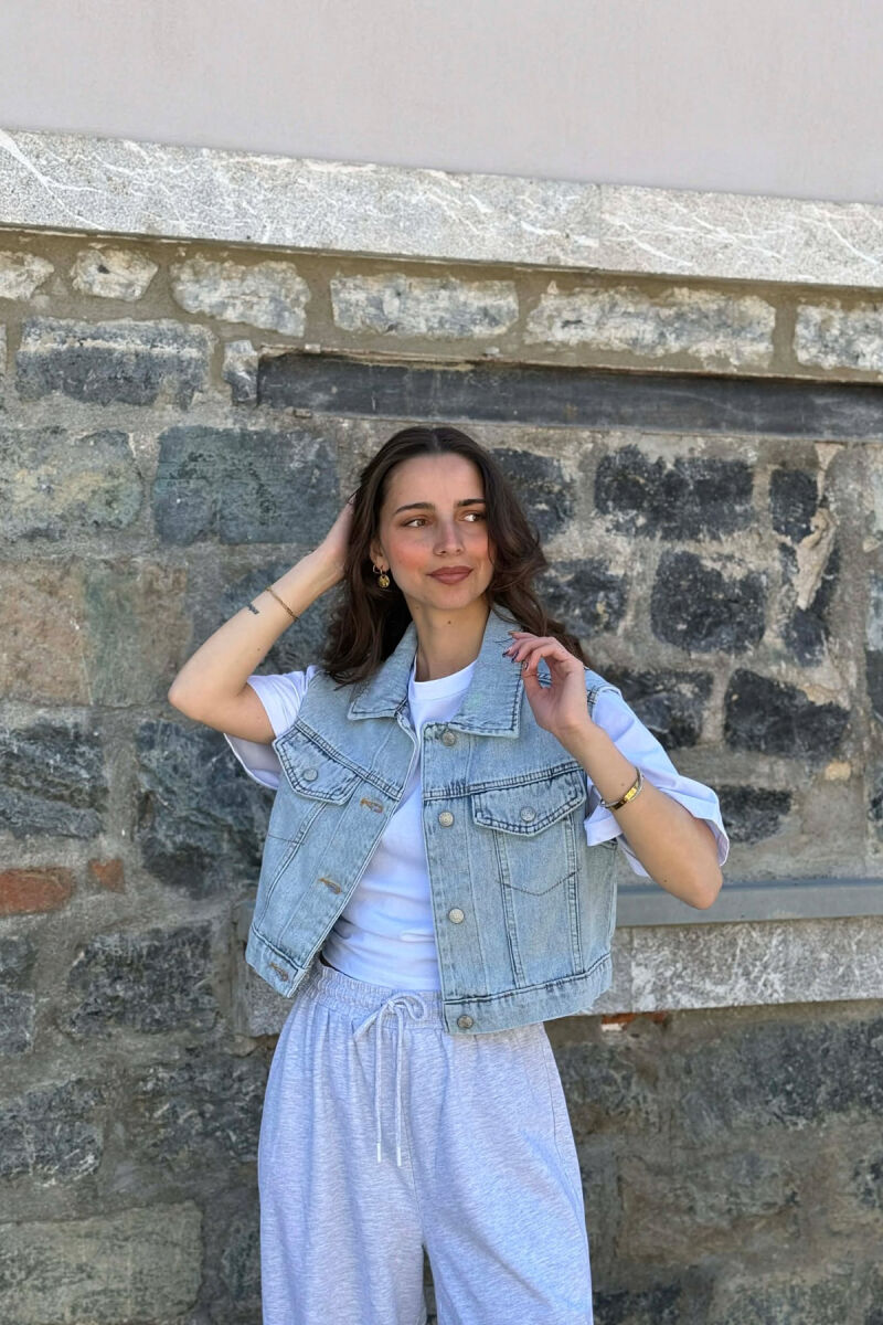 SIMPLE ONE COLOR DENIM WOMAN VEST LIGHTBLUE/BZ - 3