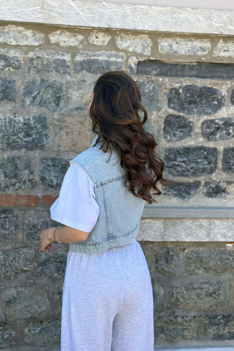 SIMPLE ONE COLOR DENIM WOMAN VEST LIGHTBLUE/BZ - 4