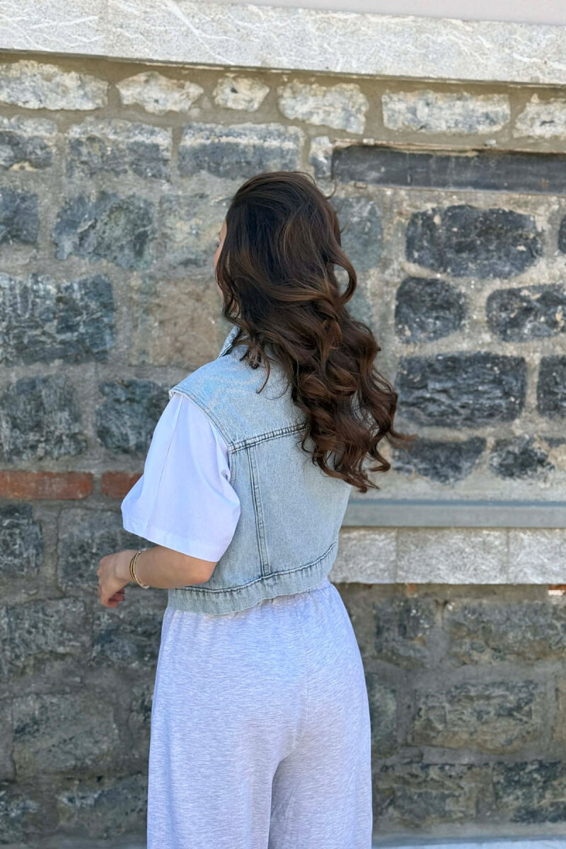 SIMPLE ONE COLOR DENIM WOMAN VEST LIGHTBLUE/BZ - 4