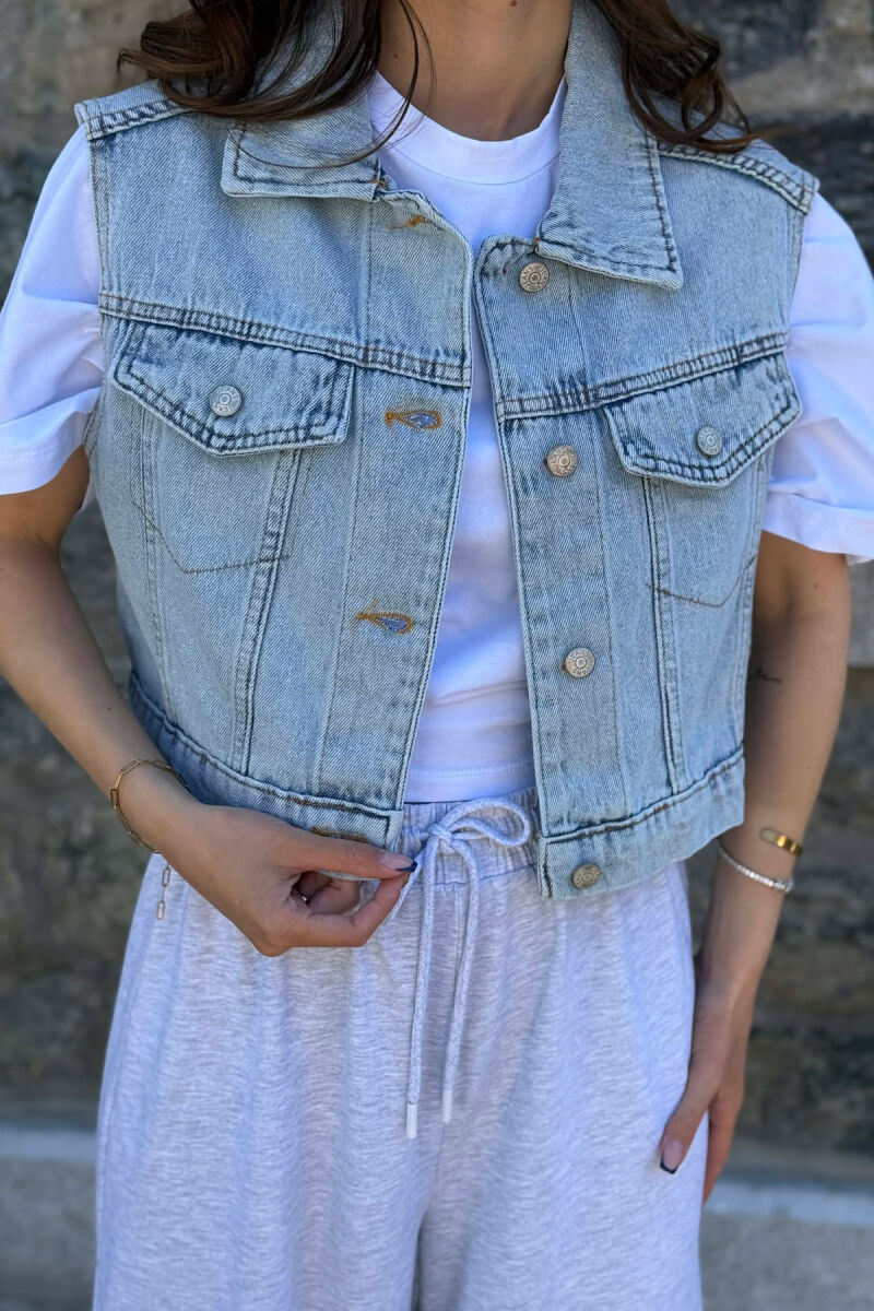 SIMPLE ONE COLOR DENIM WOMAN VEST LIGHTBLUE/BZ - 6