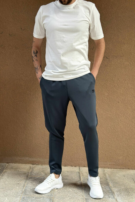 SIMPLE ONE COLOR ELASTIC MEN SWEATPANTS BLUE STONE/GK - KLAUDIO FASHION