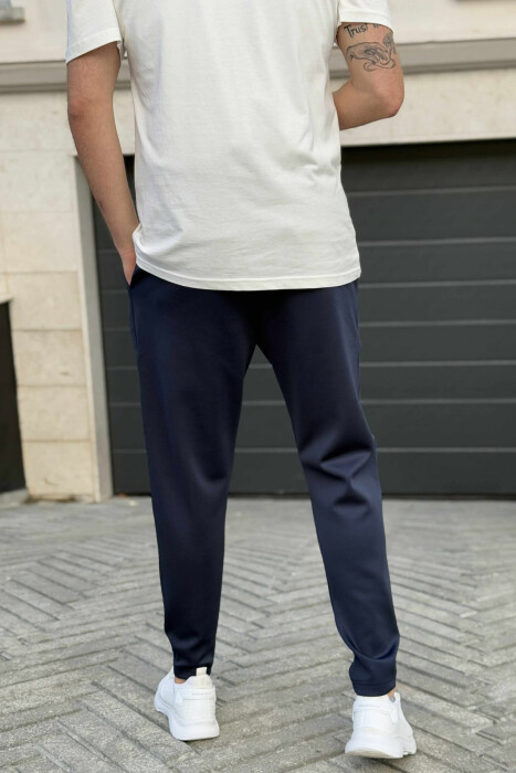 SIMPLE ONE COLOR ELASTIC MEN SWEATPANTS BLUE/BLU - 3