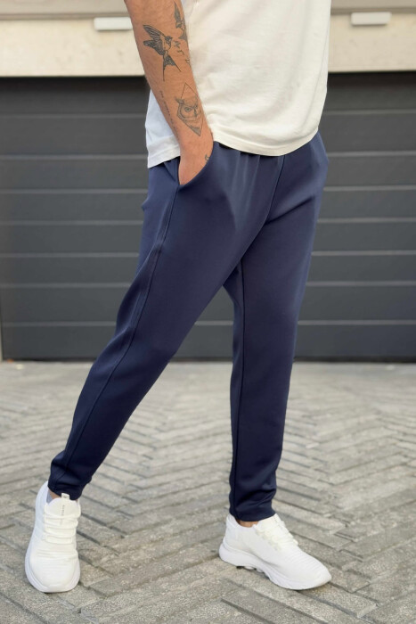 SIMPLE ONE COLOR ELASTIC MEN SWEATPANTS BLUE/BLU - 4