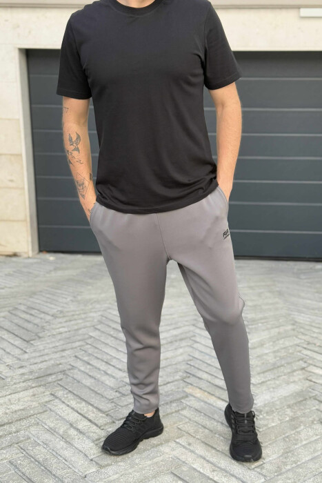 SIMPLE ONE COLOR ELASTIC MEN SWEATPANTS GREY ASH/GRI HIRI - KLAUDIO FASHION
