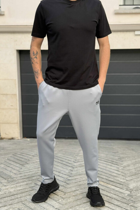 SIMPLE ONE COLOR ELASTIC MEN SWEATPANTS LIGHT GREY/GZ - KLAUDIO FASHION