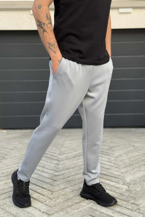 SIMPLE ONE COLOR ELASTIC MEN SWEATPANTS LIGHT GREY/GZ - 4