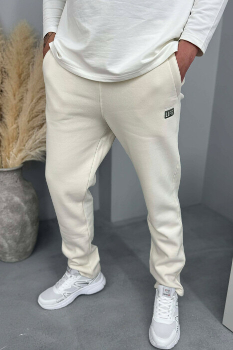 SIMPLE ONE COLOR FLUFFY MEN JOGGERS CREAM/KREM - 1