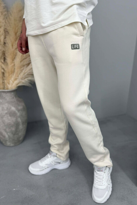 SIMPLE ONE COLOR FLUFFY MEN JOGGERS CREAM/KREM - 3