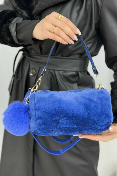 SIMPLE ONE COLOR FLUFFY WOMEN BAG BLUE/BLU - 4