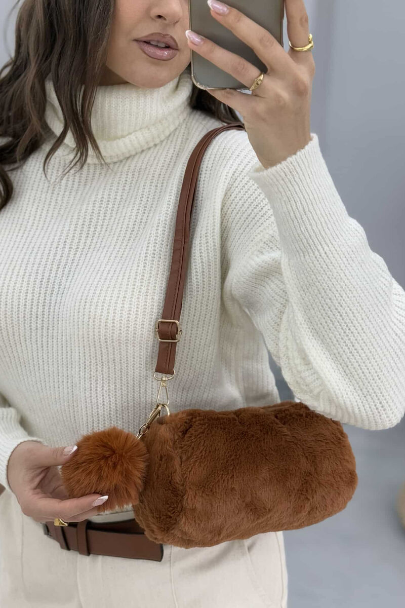 SIMPLE ONE COLOR FLUFFY WOMEN BAG BROWN/KAFE - 4