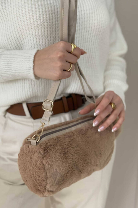 SIMPLE ONE COLOR FLUFFY WOMEN BAG LIGHT BROWN/KAZB - 2