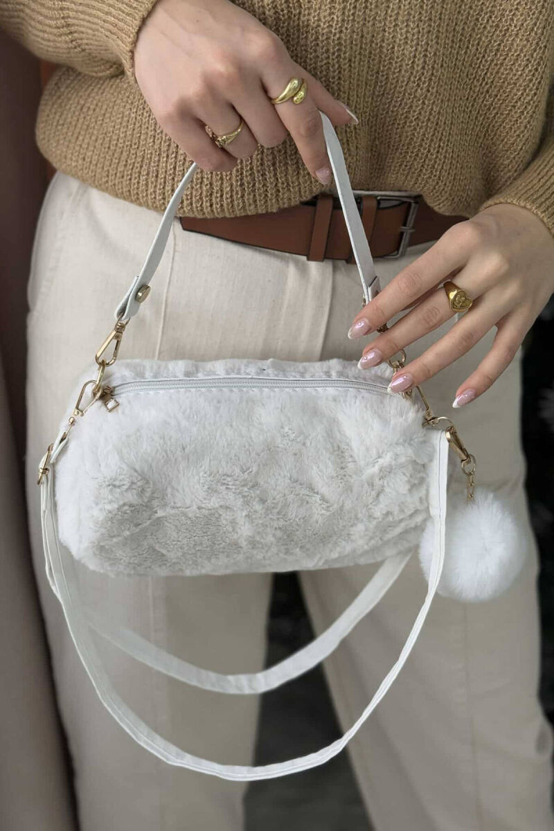 SIMPLE ONE COLOR FLUFFY WOMEN BAG WHITE-E BARDHE - 3