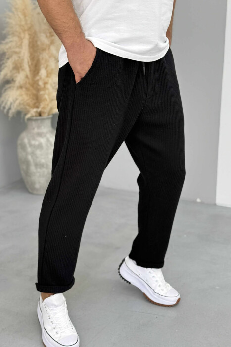 SIMPLE ONE COLOR LACING MEN PANTS BLACK/ E ZEZE - 3