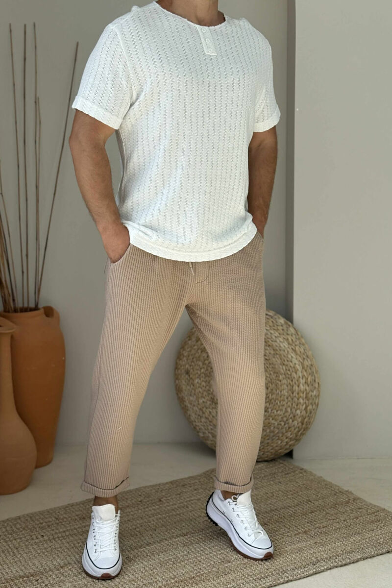 SIMPLE ONE COLOR LACING MEN PANTS LIGHT BROWN/KAZB - 1