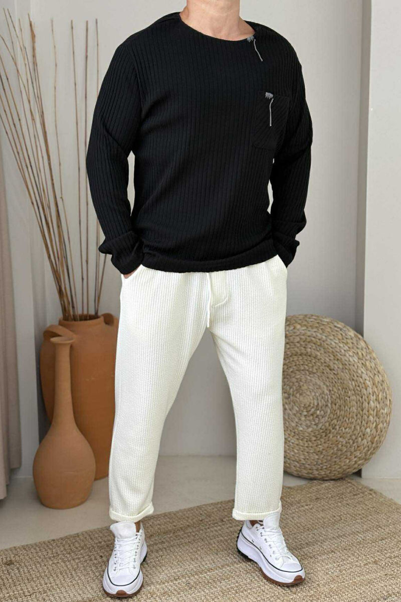 SIMPLE ONE COLOR LACING MEN PANTS WHITE-E BARDHE - 1