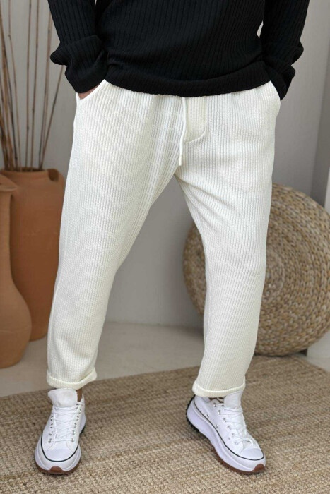 SIMPLE ONE COLOR LACING MEN PANTS WHITE-E BARDHE - 2