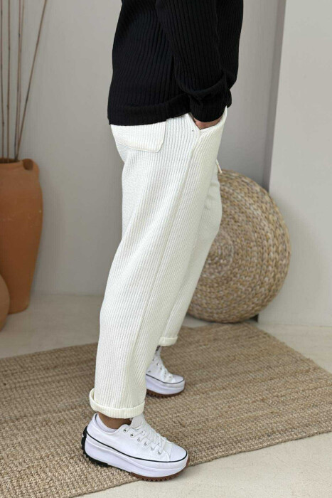 SIMPLE ONE COLOR LACING MEN PANTS WHITE-E BARDHE - 3