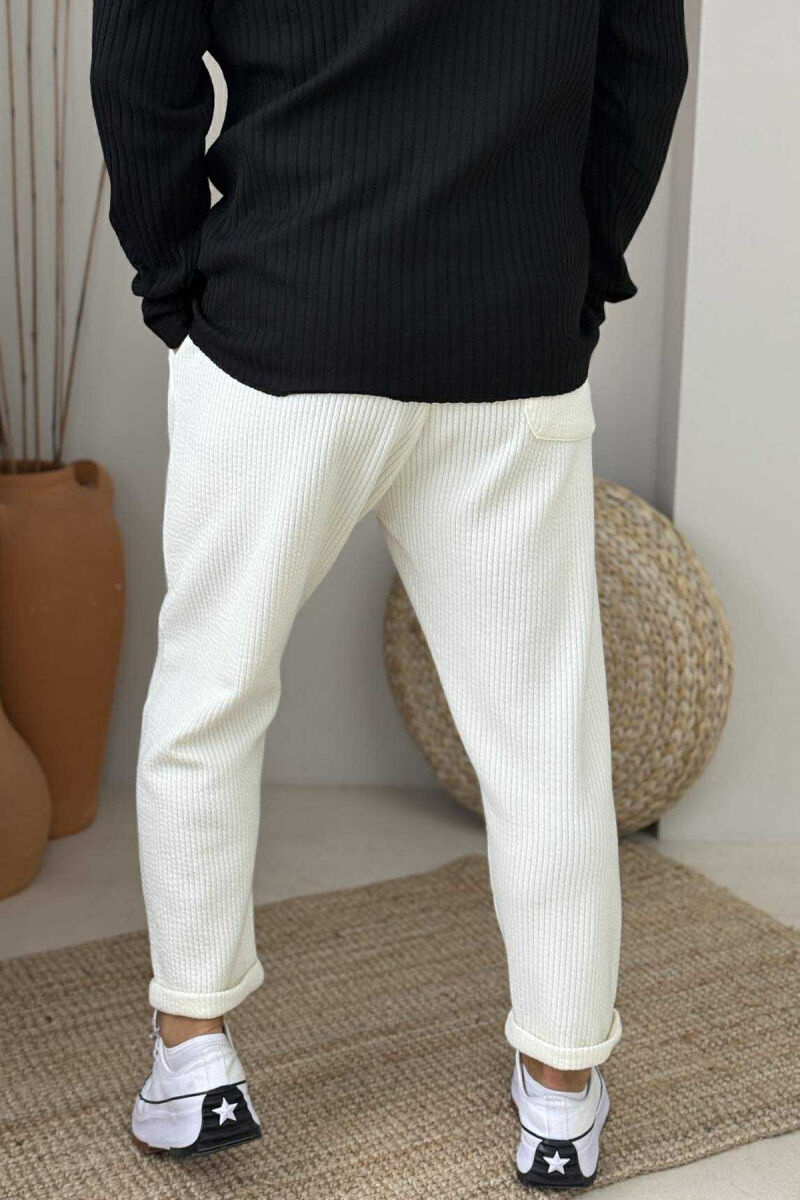 SIMPLE ONE COLOR LACING MEN PANTS WHITE-E BARDHE - 4