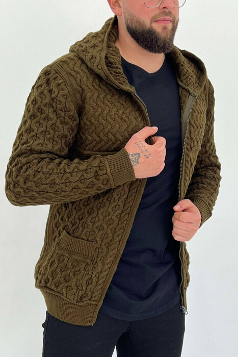 SIMPLE ONE COLOR MEN CARDIGANS DARK GREEN/JEE - KLAUDIO FASHION