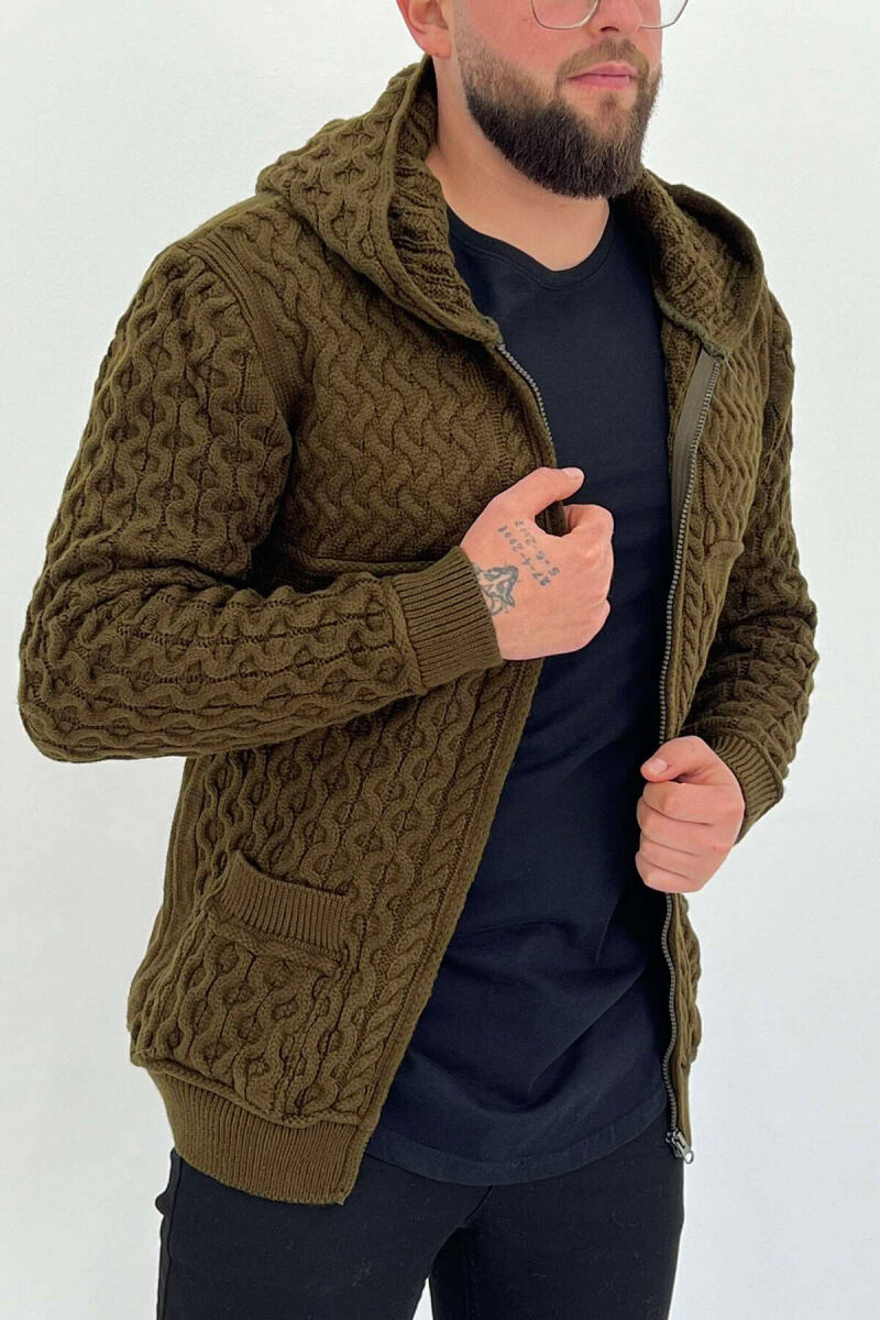 SIMPLE ONE COLOR MEN CARDIGANS DARK GREEN/JEE - 1