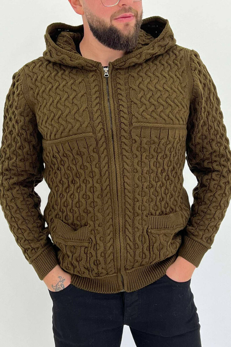 SIMPLE ONE COLOR MEN CARDIGANS DARK GREEN/JEE - 2