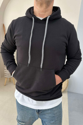 SIMPLE ONE COLOR MEN HOODIE BLACK/ E ZEZE 