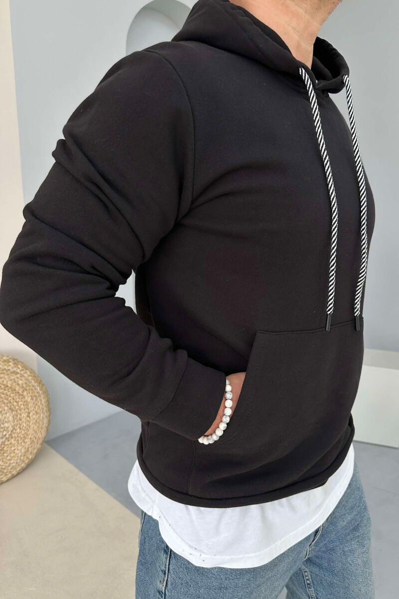 SIMPLE ONE COLOR MEN HOODIE BLACK/ E ZEZE - 2