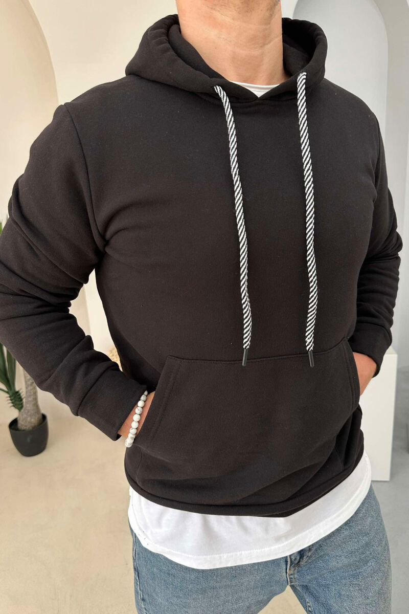 SIMPLE ONE COLOR MEN HOODIE BLACK/ E ZEZE - 3