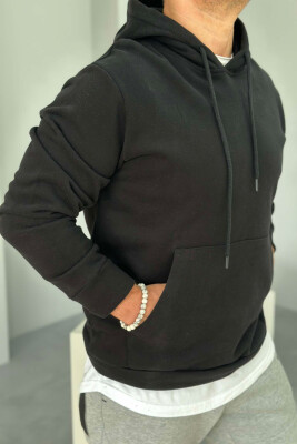 SIMPLE ONE COLOR MEN HOODIE BLACK/ E ZEZE 