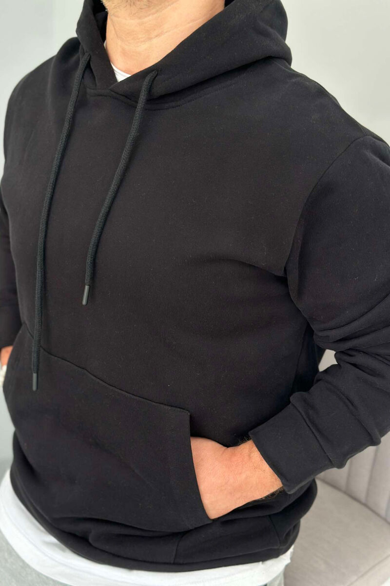 SIMPLE ONE COLOR MEN HOODIE BLACK/ E ZEZE - 2