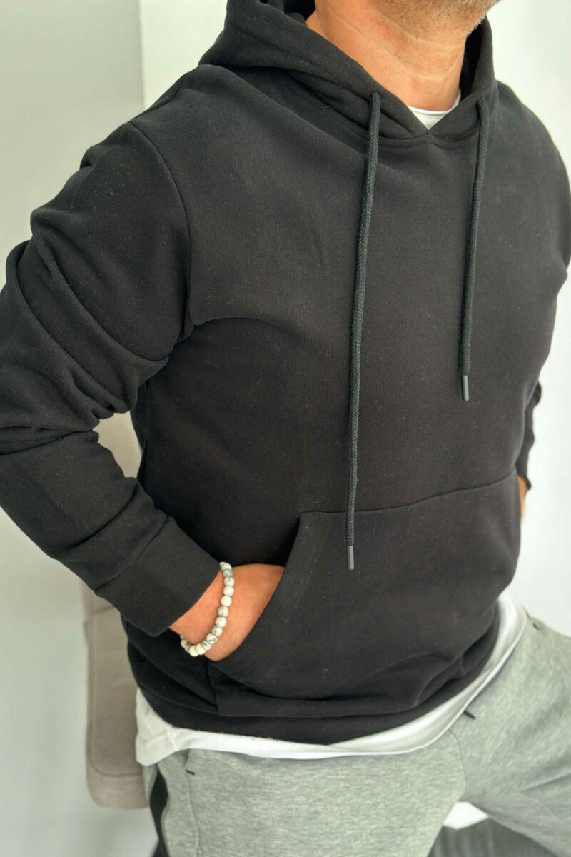 SIMPLE ONE COLOR MEN HOODIE BLACK/ E ZEZE - 3