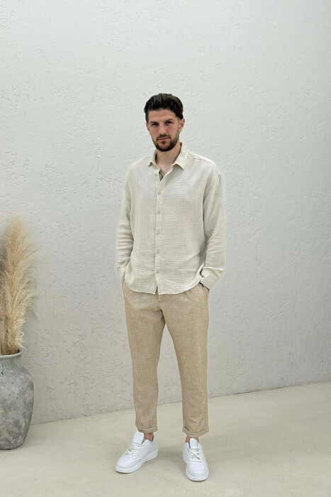 SIMPLE ONE COLOR MEN PANTS BEIGE/BEZHE - KLAUDIO FASHION